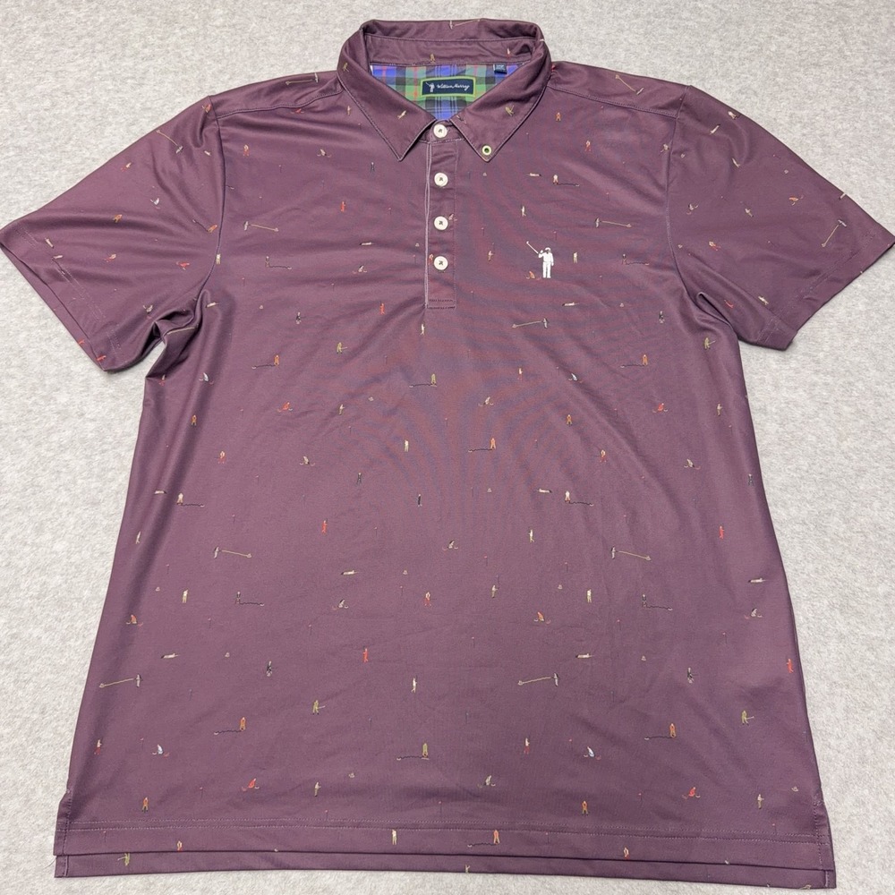 William Murray Polo Shirt Mens Large Purple Golf Print Performance Stretch